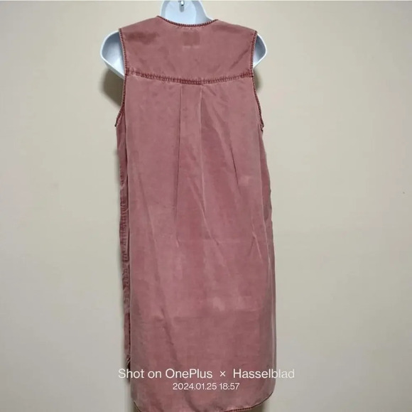 LAJU size Medium Sleeveless Tank Dress Red Washed pockets - Picture 7 of 8
